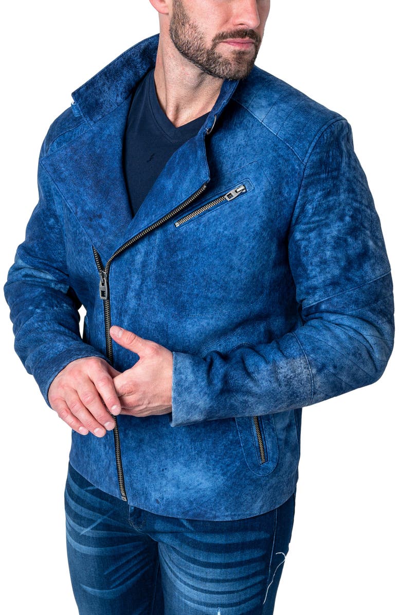 Maceoo Gene Blue Leather Jacket, Alternate, color, 