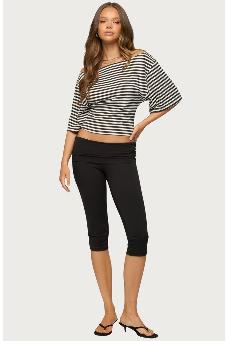 Jadan Stripe Off the Shoulder Top, Alternate, color, DARK-GRAY-AND-WHITE