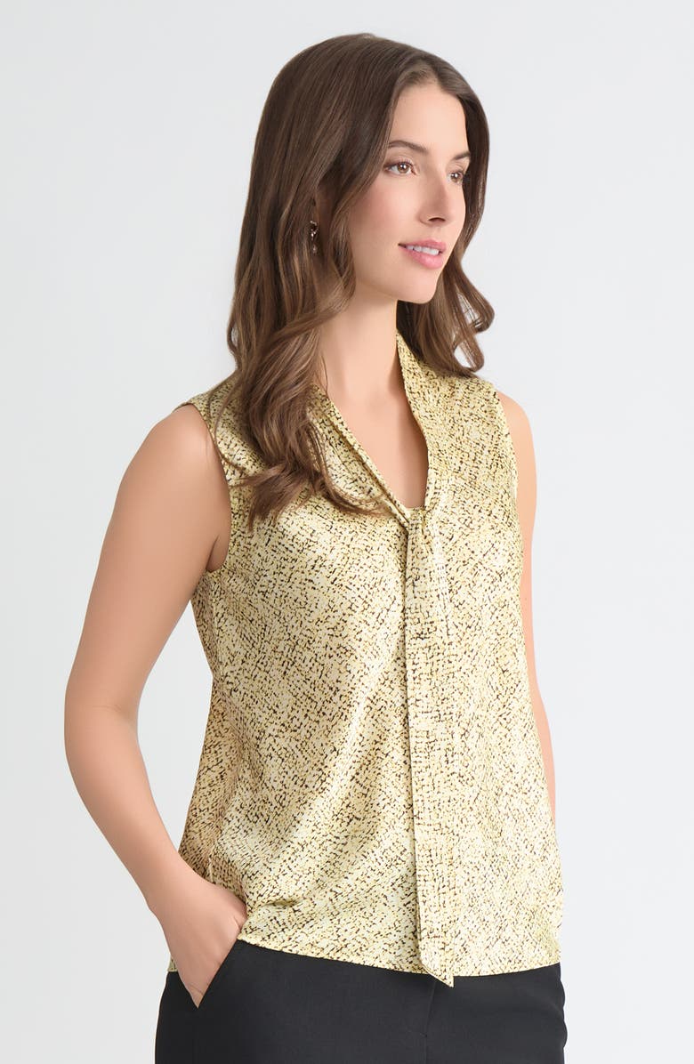 KASPER Tie Neck Sleeveless Bias Cut Satin Top, Alternate, color, Pale Yellow Multi