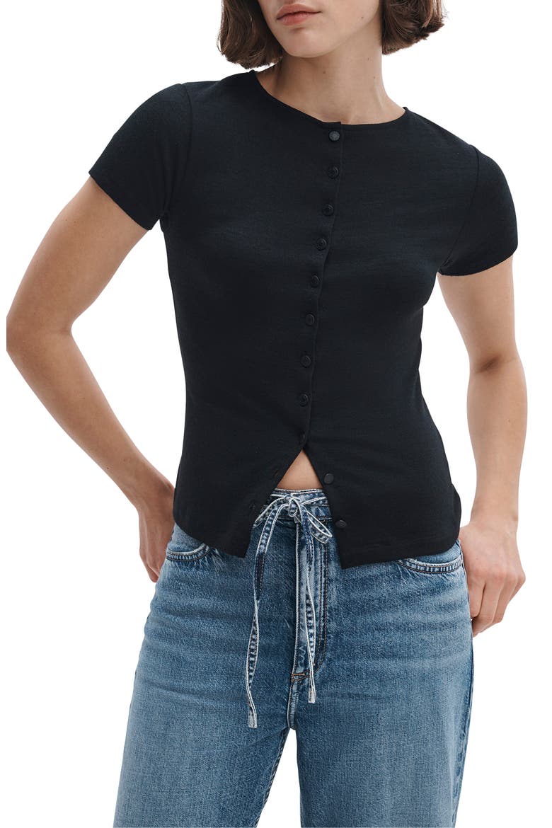 The Knit Button T-Shirt, Main, color, BLACK