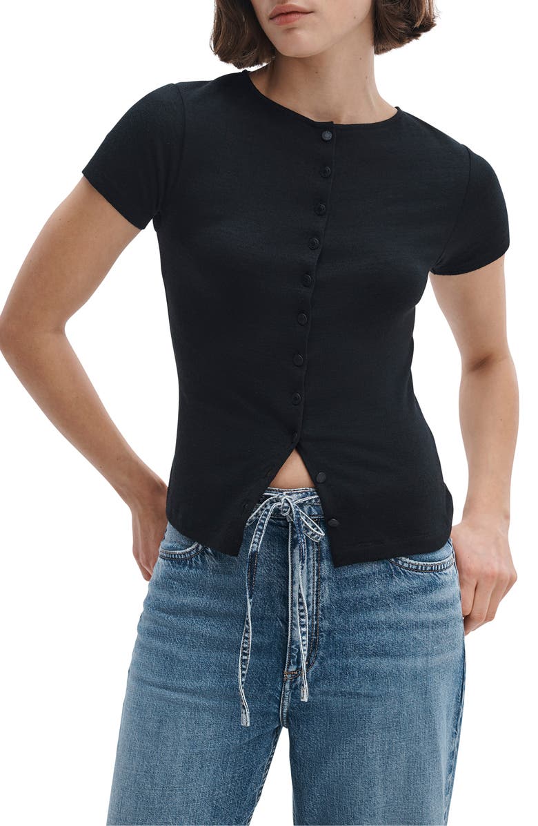 rag & bone The Knit Button T-Shirt, Main, color, Black