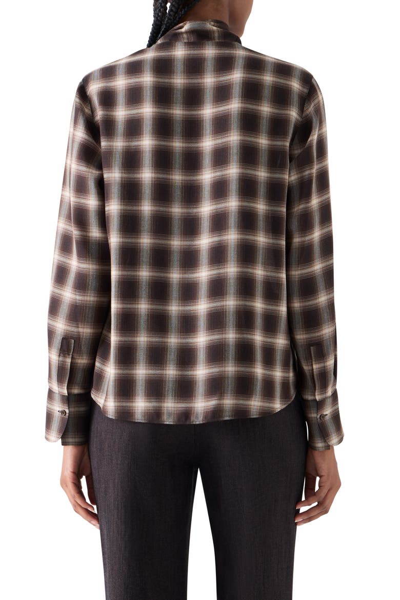 Check Tie Neck Shirt, Alternate, color, ESPRESSO-CASHEW