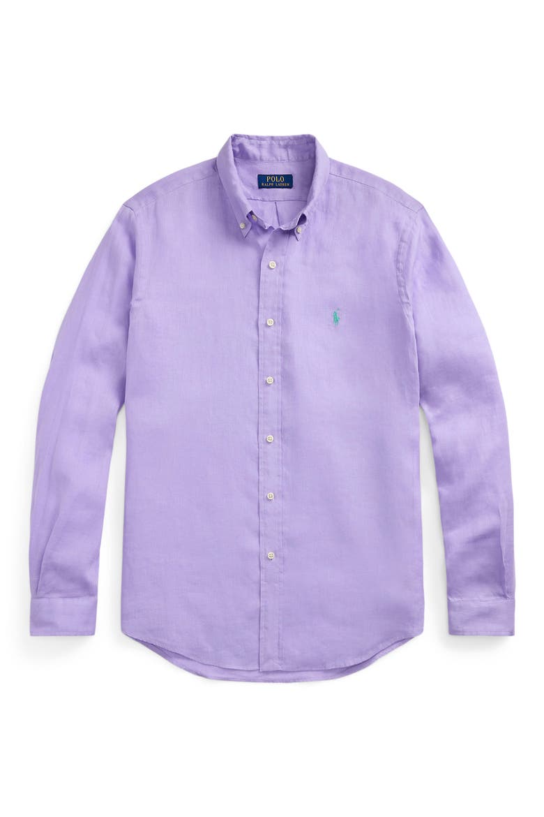 Polo Ralph Lauren Classic Fit Solid Purple Linen Button-Down Shirt