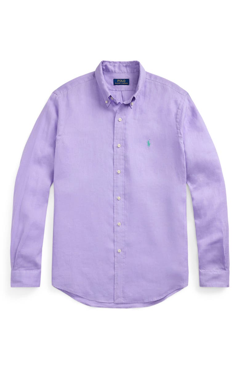 Polo Ralph Lauren Classic Fit Solid Purple Linen Button-Down Shirt, Alternate, color, 