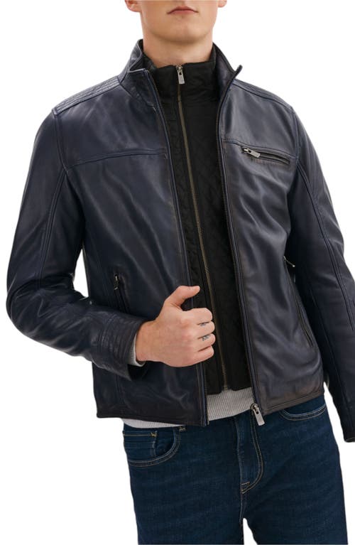 Regency Lambskin Leather Jacket In Navy