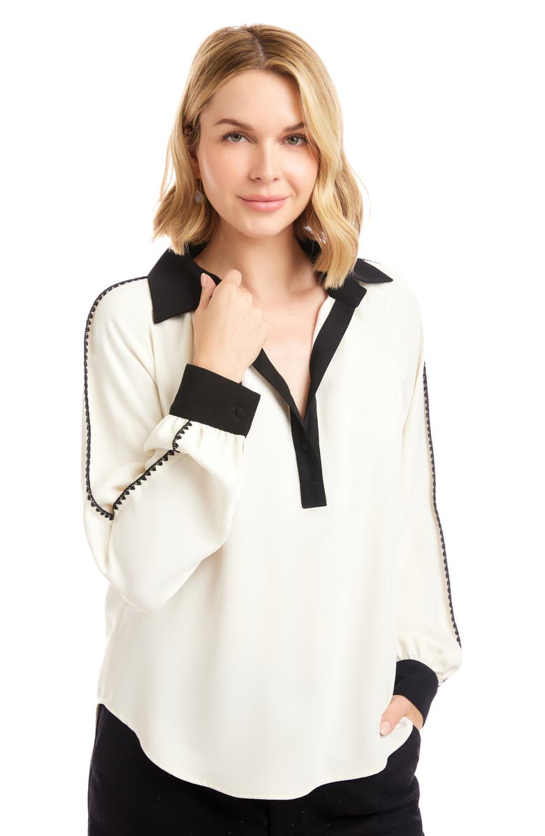 Karen Kane Colorblock Trim Popover Top, Alternate, color, Cream/ Black