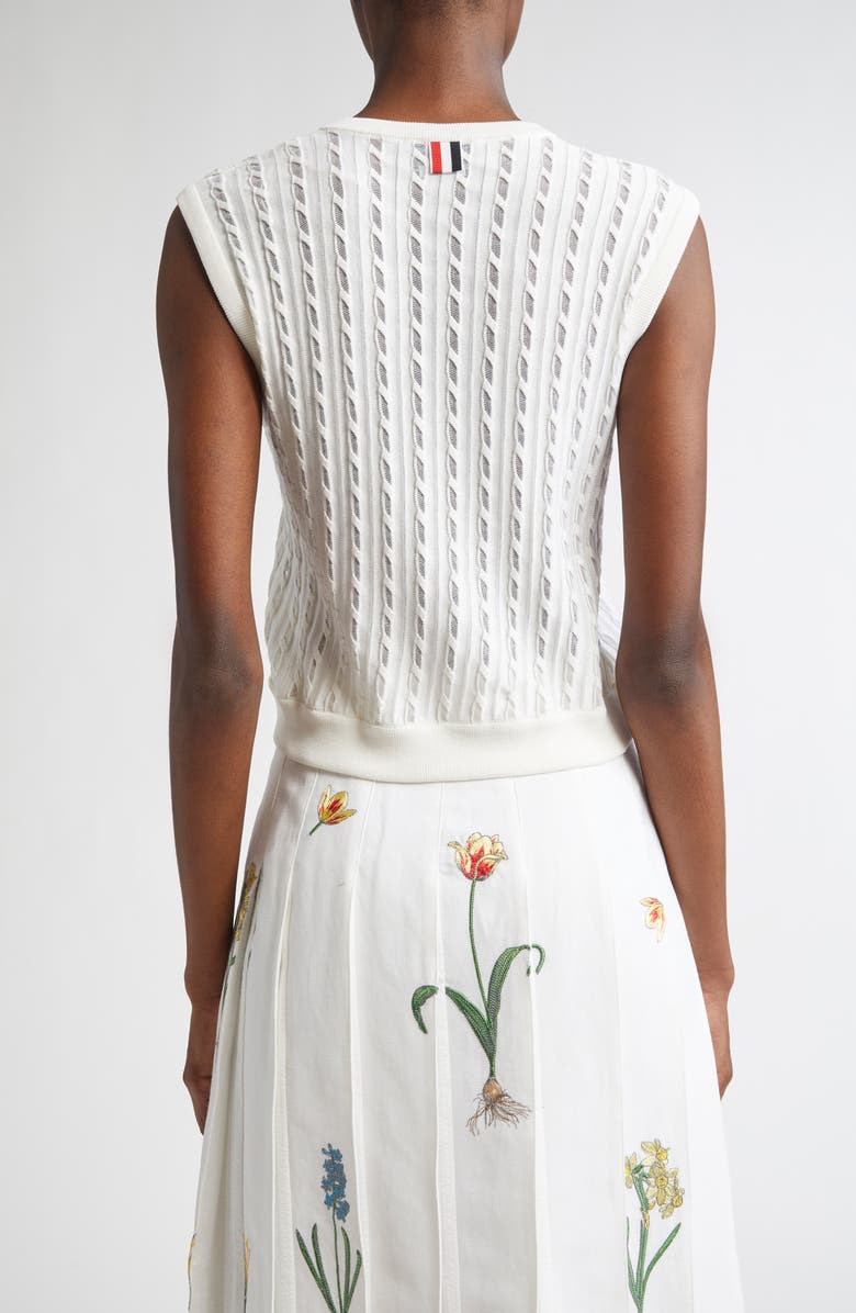 Thom Browne Sheer Baby Cable Sleeveless Sweater, Alternate, color, White