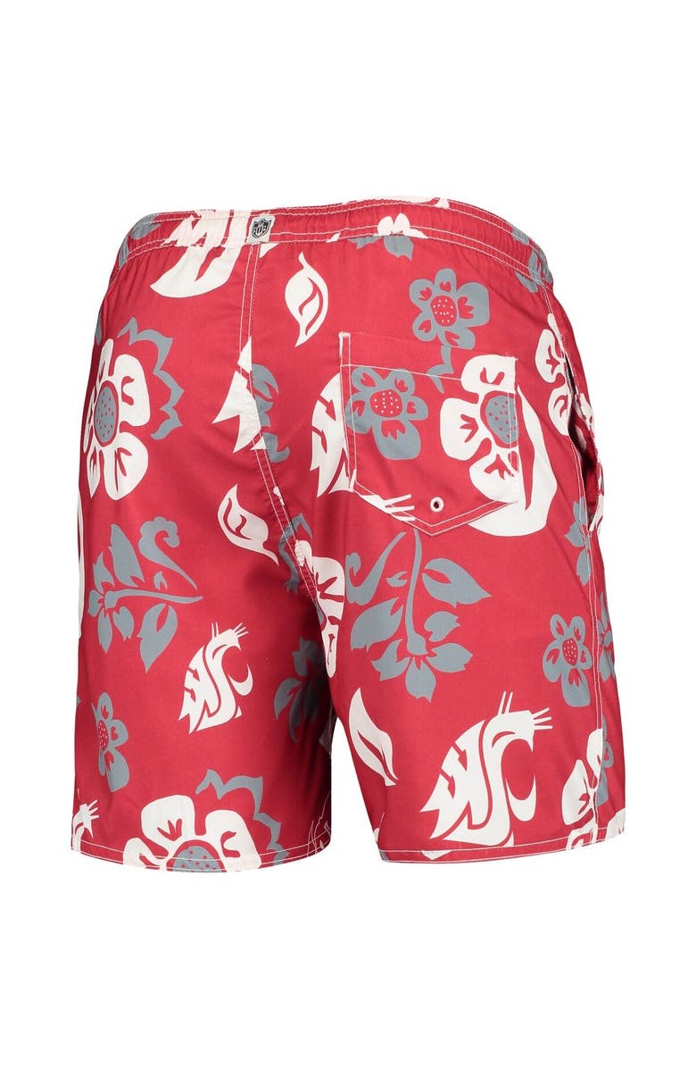 Wes & Willy Men's Wes & Willy Crimson Washington State Cougars Floral Volley Logo Swim Trunks, Alternate, color, 