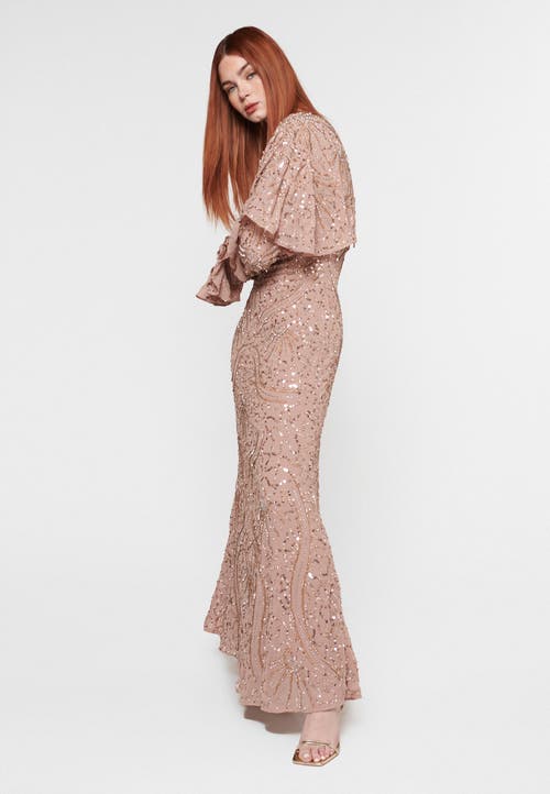 Maryisa Embellished Sequin Beaded Maxi Dress In Taupe Blush