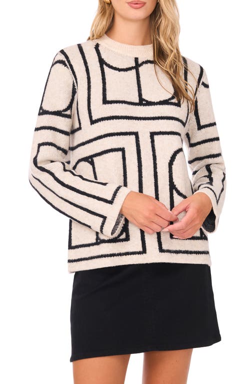 Vince Camuto Geometric Jacquard Crewneck Sweater In White