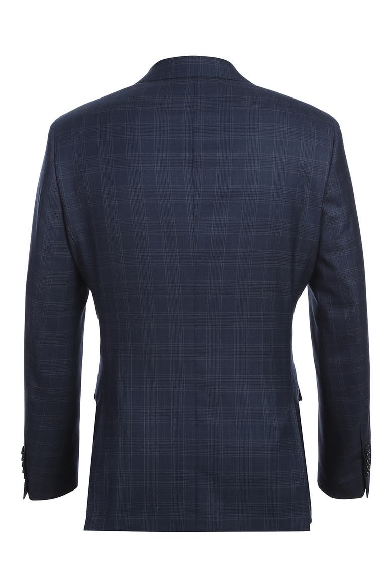 Plaid Trim Fit Notch Lapel Wool Blend Two-Piece Suit, Alternate, color, NAVY