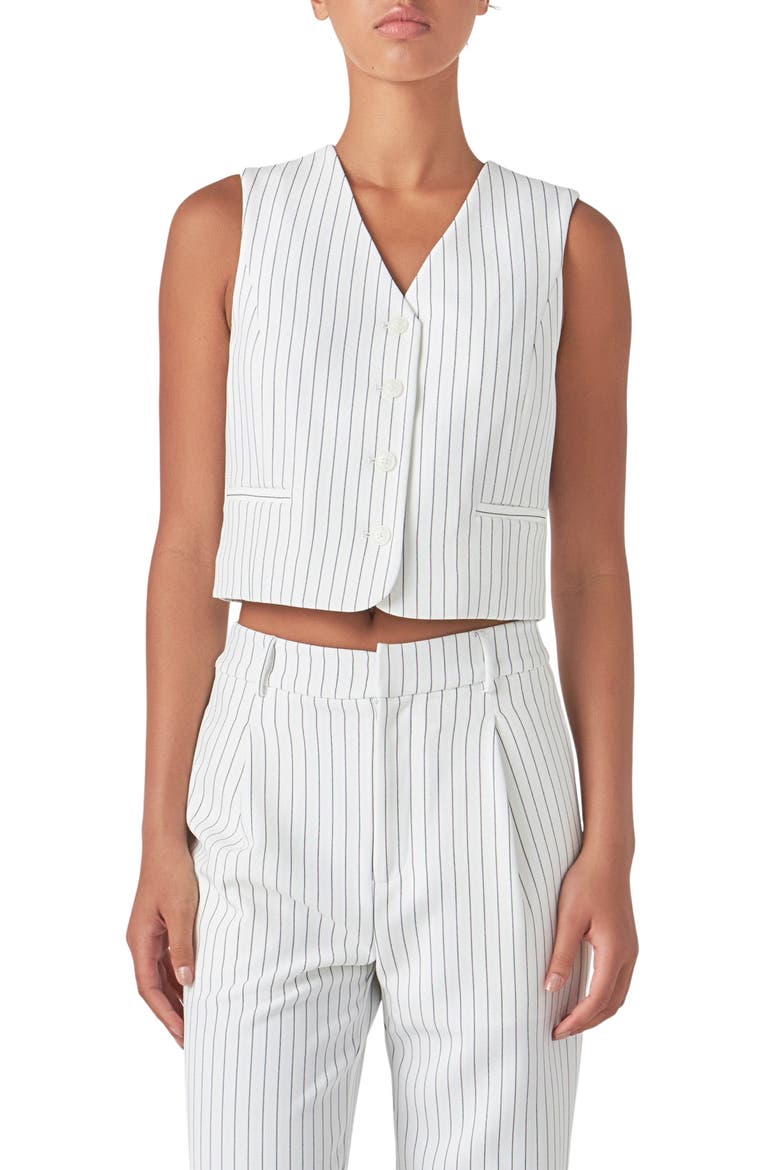 Pinstripe Crop Vest, Main, color, WHITE BLACK STRIPE