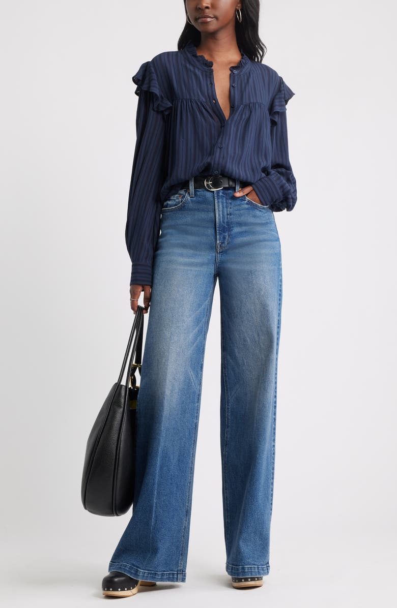 Treasure & Bond Ruffle Button-Up Shirt, Alternate, color, Navy Still