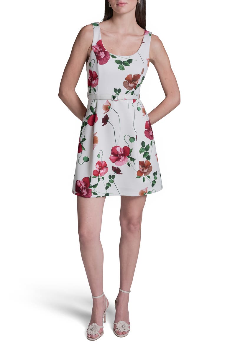 Floral Scuba Fit & Flare Minidress, Main, color, ECRU MULTI