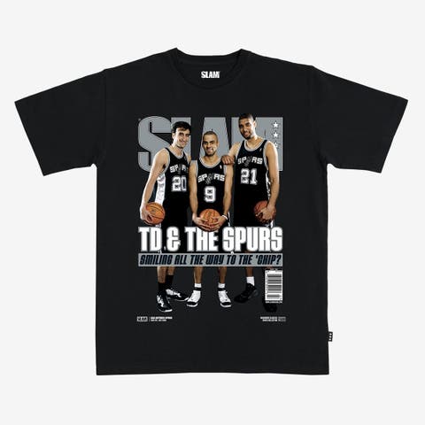 Unisex SLAM Tim Duncan, Manu Ginobili & Tony Parker Black San Antonio Spurs Hardwood Classics Cover T-Shirt