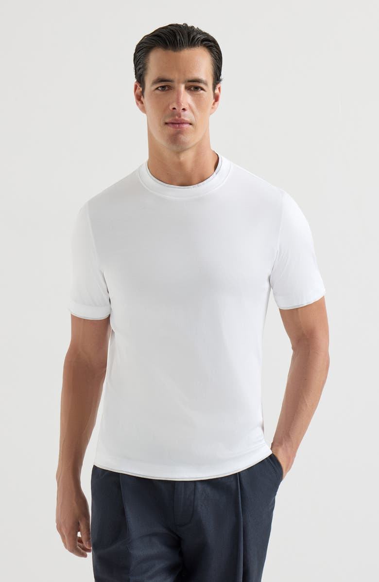 Brunello Cucinelli T-shirt with faux-layering, Alternate, color, White