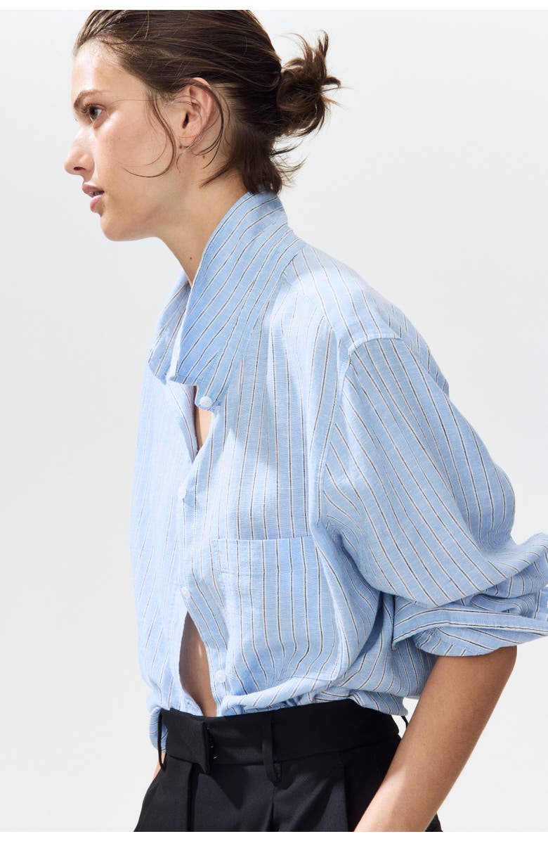 H&M Linen-blend Shirt, Alternate, color, Light Blue/Striped