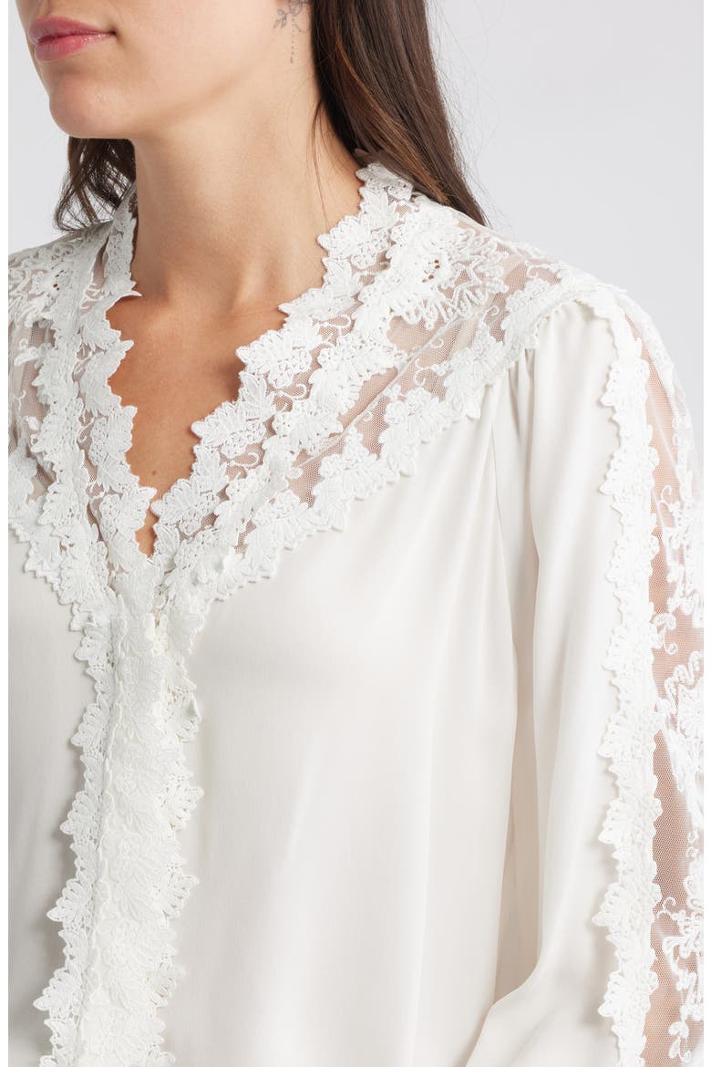 Miguel Lace Trim Silk Button-Up Shirt, Alternate, color, IVORY