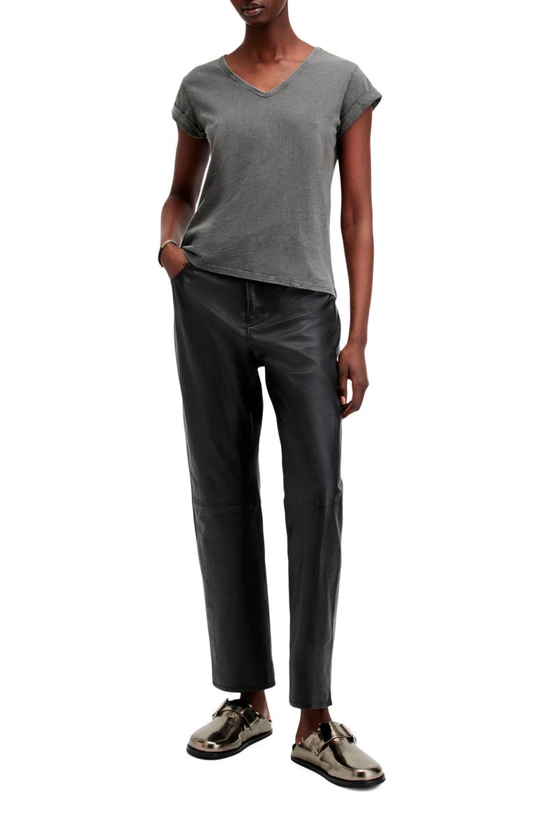 Anna V-Neck Cotton T-Shirt, Alternate, color, ACID WASHED BLACK