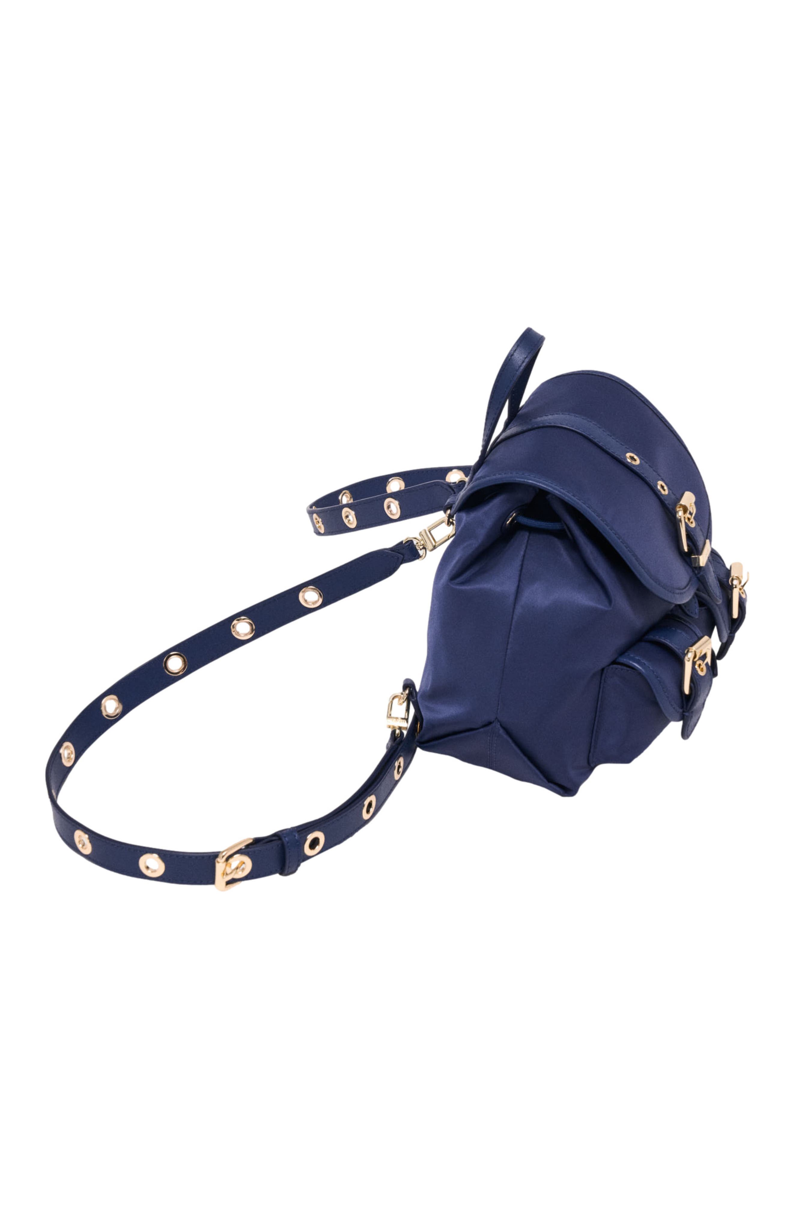 maje Mini leather and nylon backpack, Alternate, color, Marine Blue