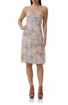AFRM Lucile Floral Strapless Mesh Dress