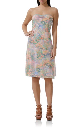 Afrm Lucile Floral Strapless Mesh Dress