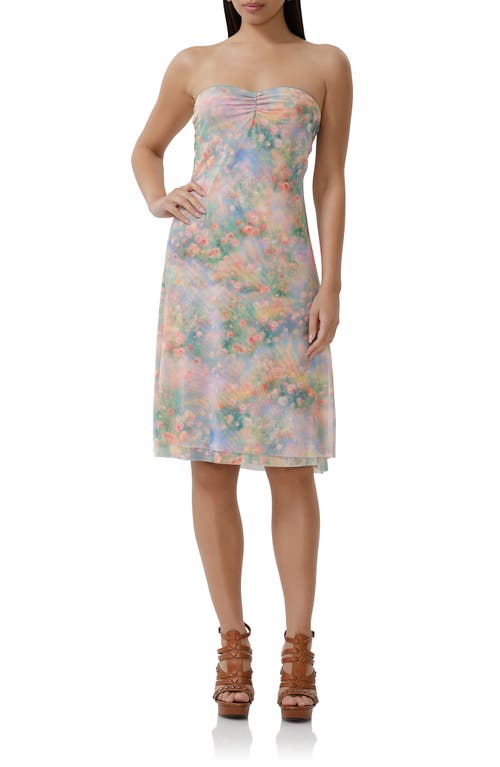 Afrm Lucile Floral Strapless Mesh Dress In Fog Field