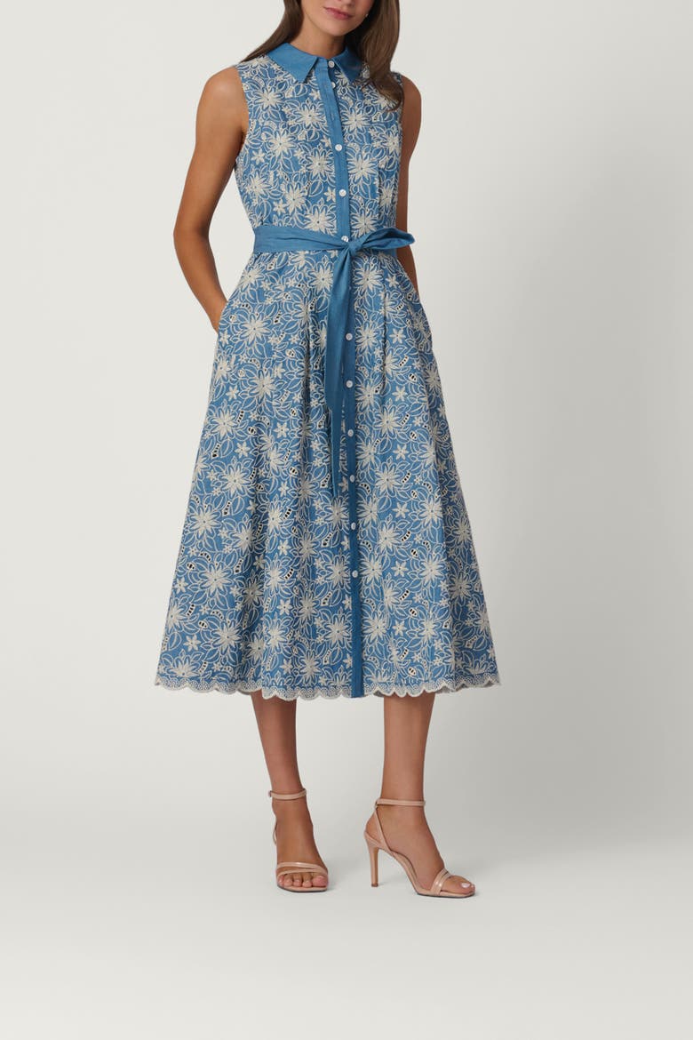 Embroidered Kendra Dress, Main, color, Chambray/Ivory