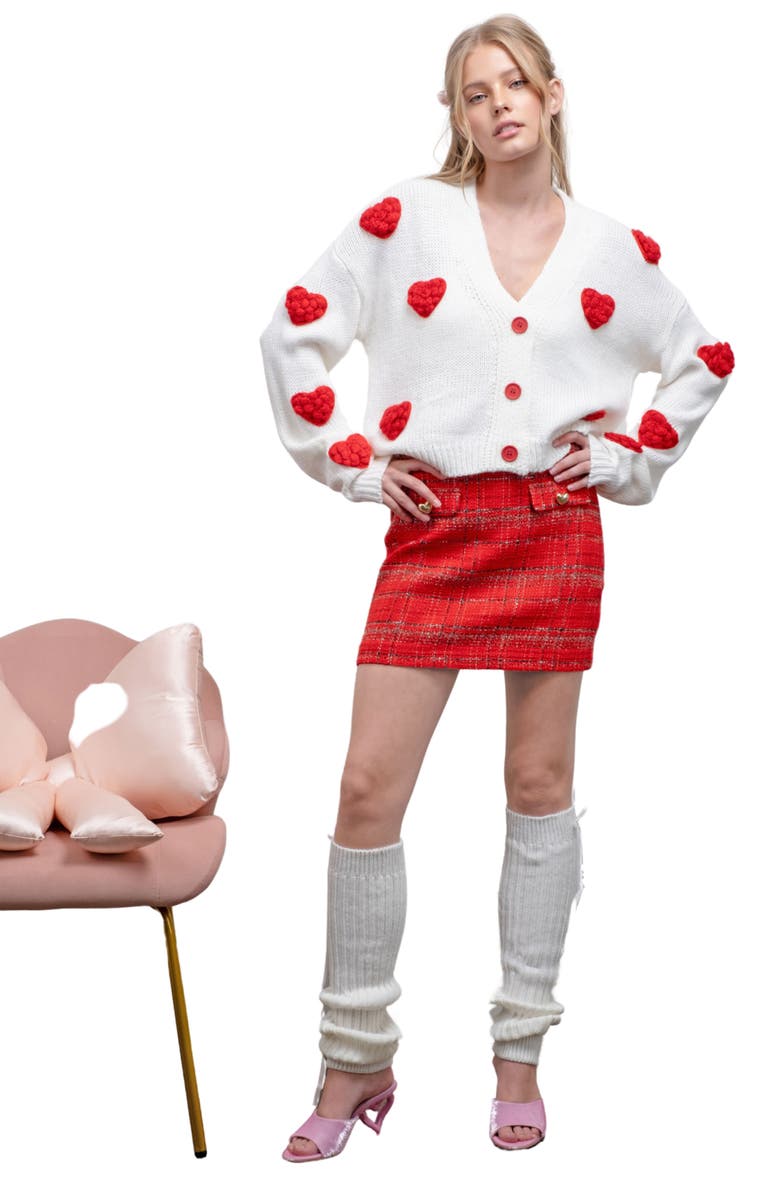 Blu Pepper Puffy Heart Button Front Cardigan, Alternate, color, 