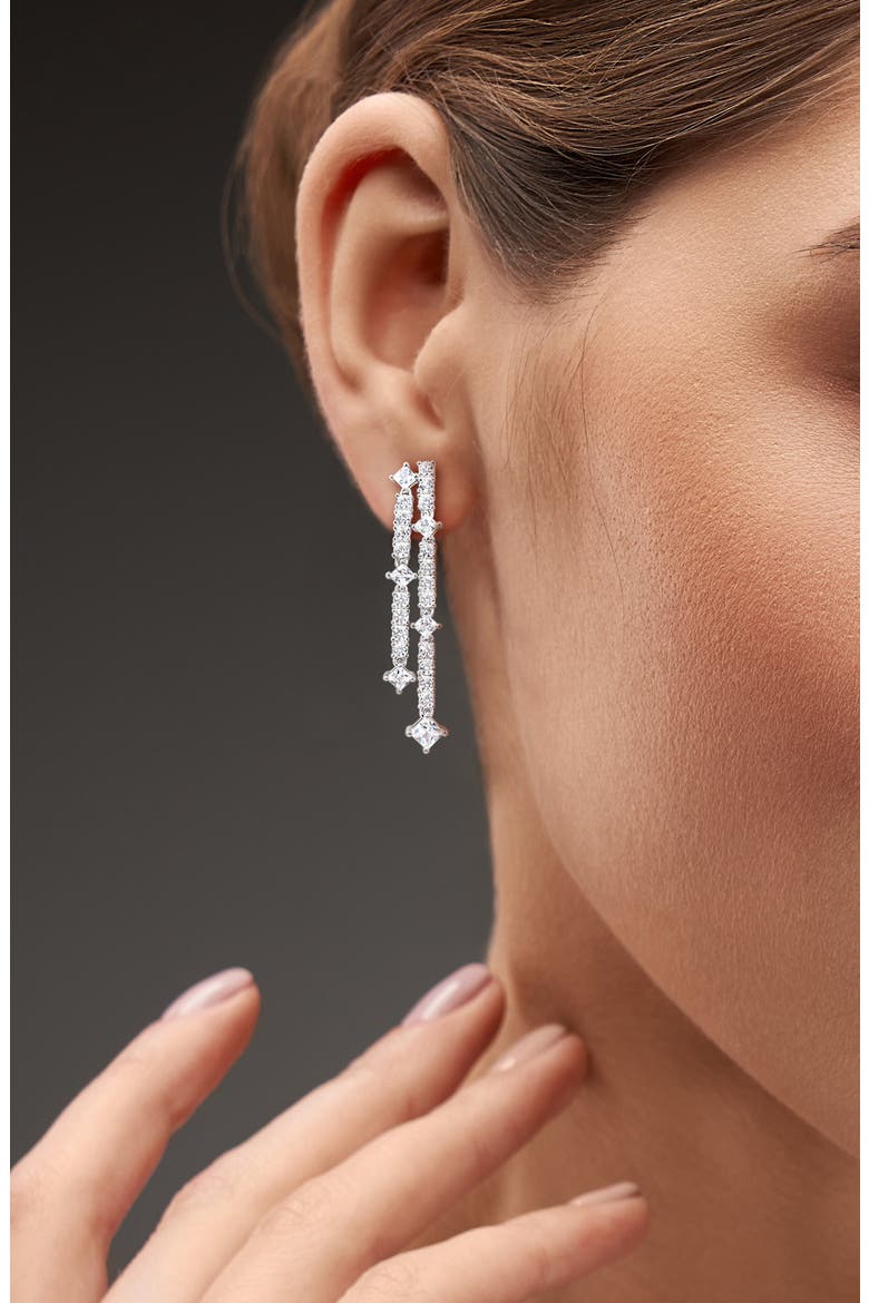 Lab-Created White Sapphire Double Row Drop Earrings, Alternate, color, WHITE