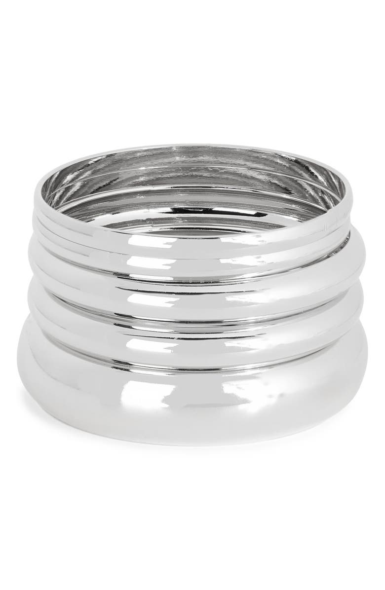 NATASHA 5-Pack Bangle Bracelets, Main, color, Silver