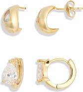 NORDSTROM RACK Set of 2 Cubic Zirconia Teardrop Stud & Huggie Hoop Earrings