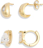 NORDSTROM RACK Set of 2 Cubic Zirconia Teardrop Stud & Huggie Hoop Earrings