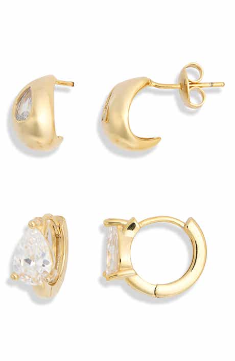 Set of 2 Cubic Zirconia Teardrop Stud & Huggie Hoop Earrings