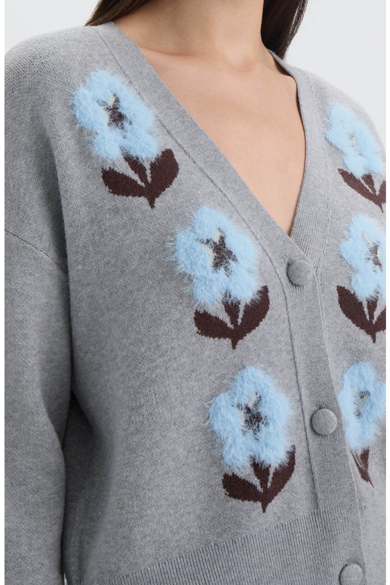 V-Neck Cardigan, Alternate, color, MEDIUM GREY MIX FLORAL