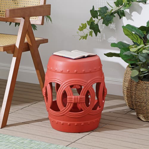 Jonathan Y Lucky Coins 16" Chinese Ceramic Drum Garden Stool In Matte Coral
