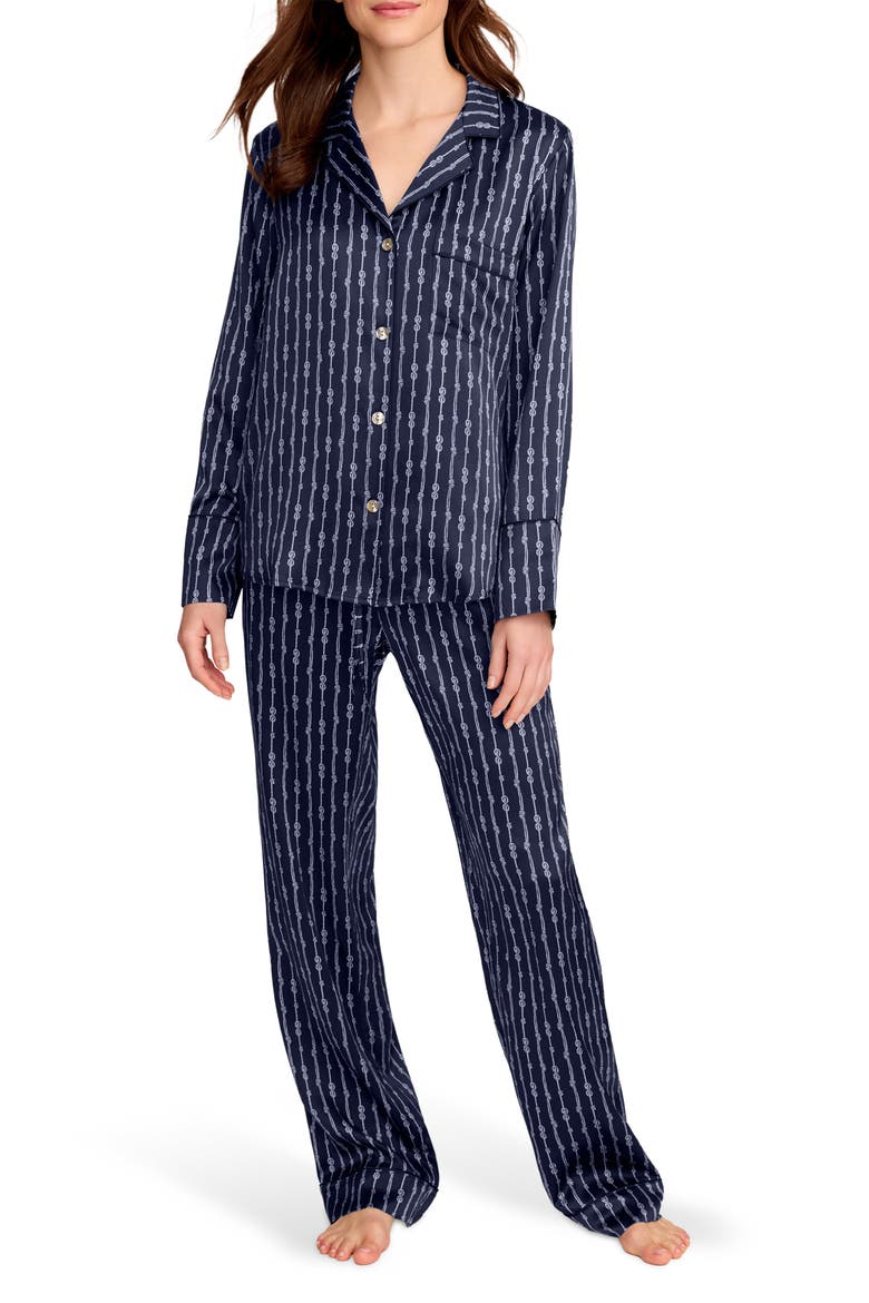 Silk Pajama Set, Main, color, NAVY