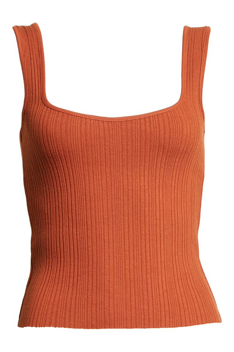 Square Neck Rib Tank Top, Alternate, color, RUST AMBER