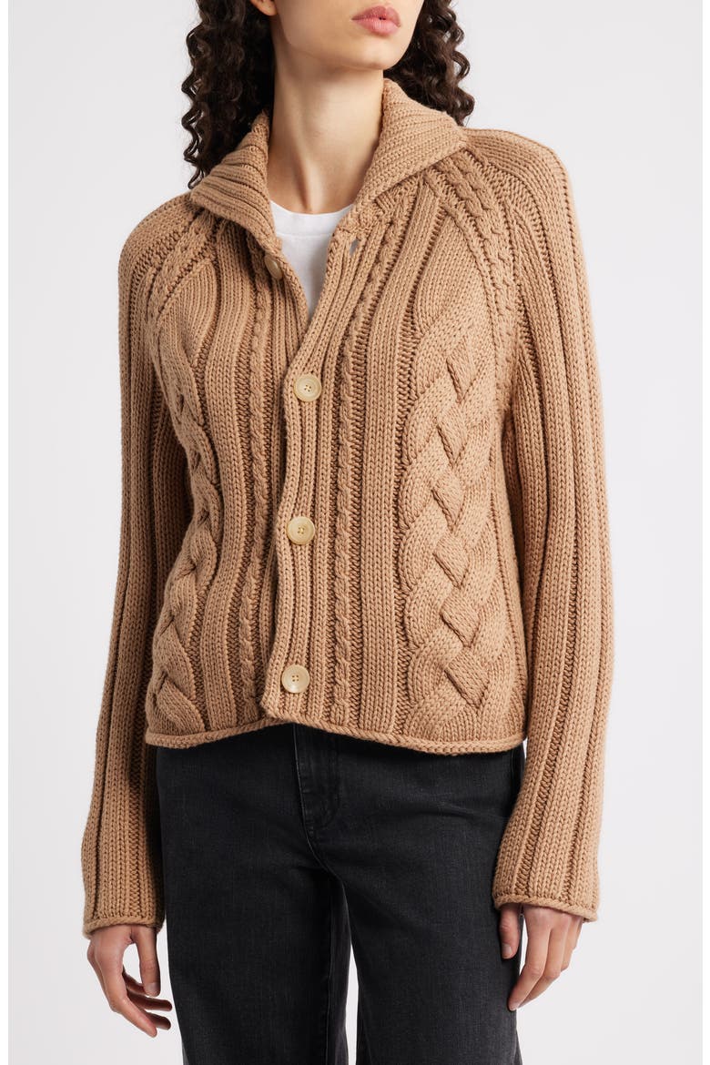 Cotswolds Mini Cable Knit Cardigan, Alternate, color, CAMEL