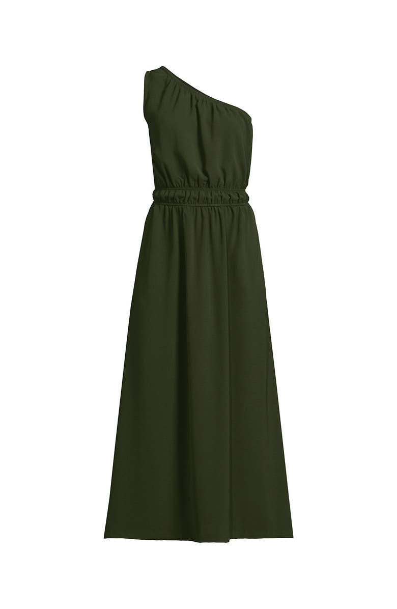 Lands' End Creaseless One Shoulder Midi Dress, Alternate, color, Dark Cilantro Green