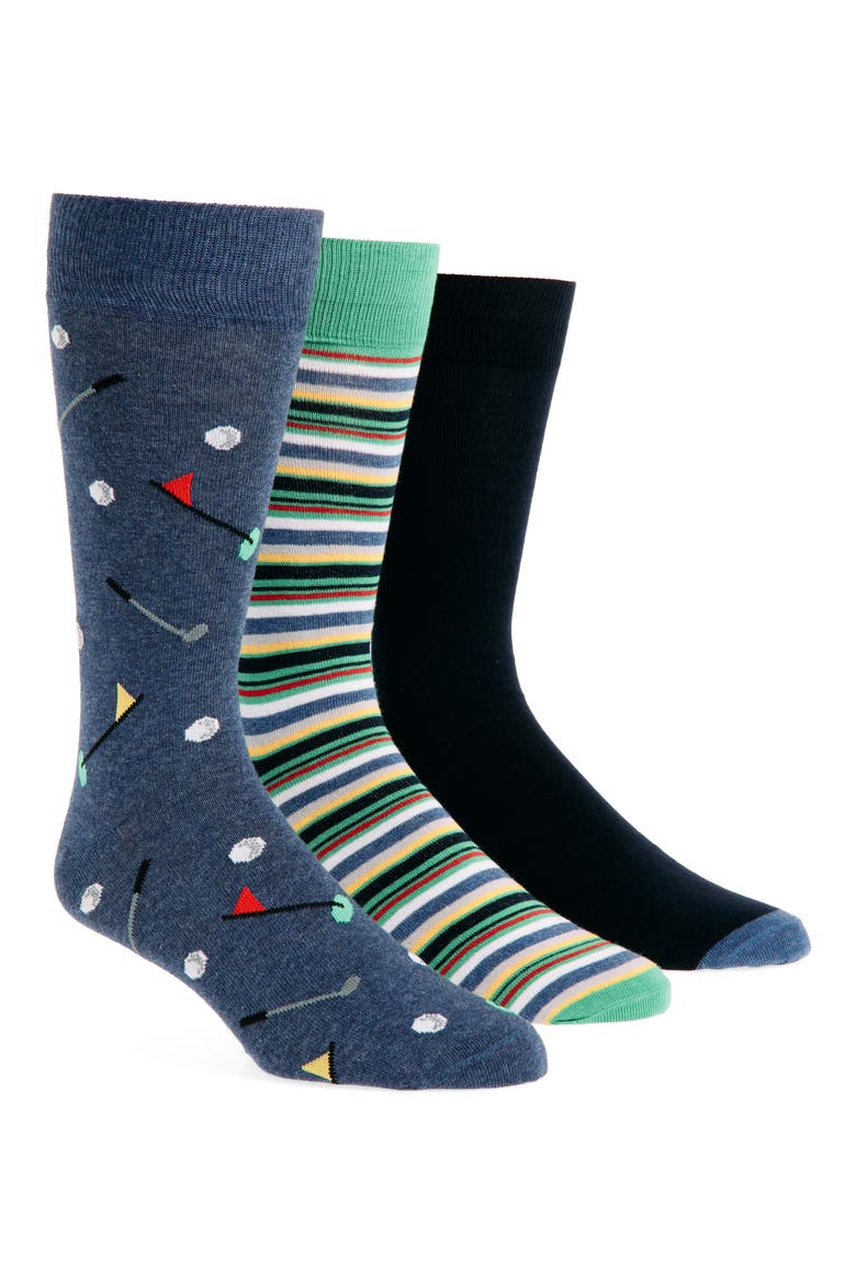 Assorted 3-Pack Crew Socks, Main, color, NAVY