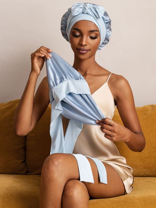 Silksilky Pure Silk Double-layer Bonnet In Blue