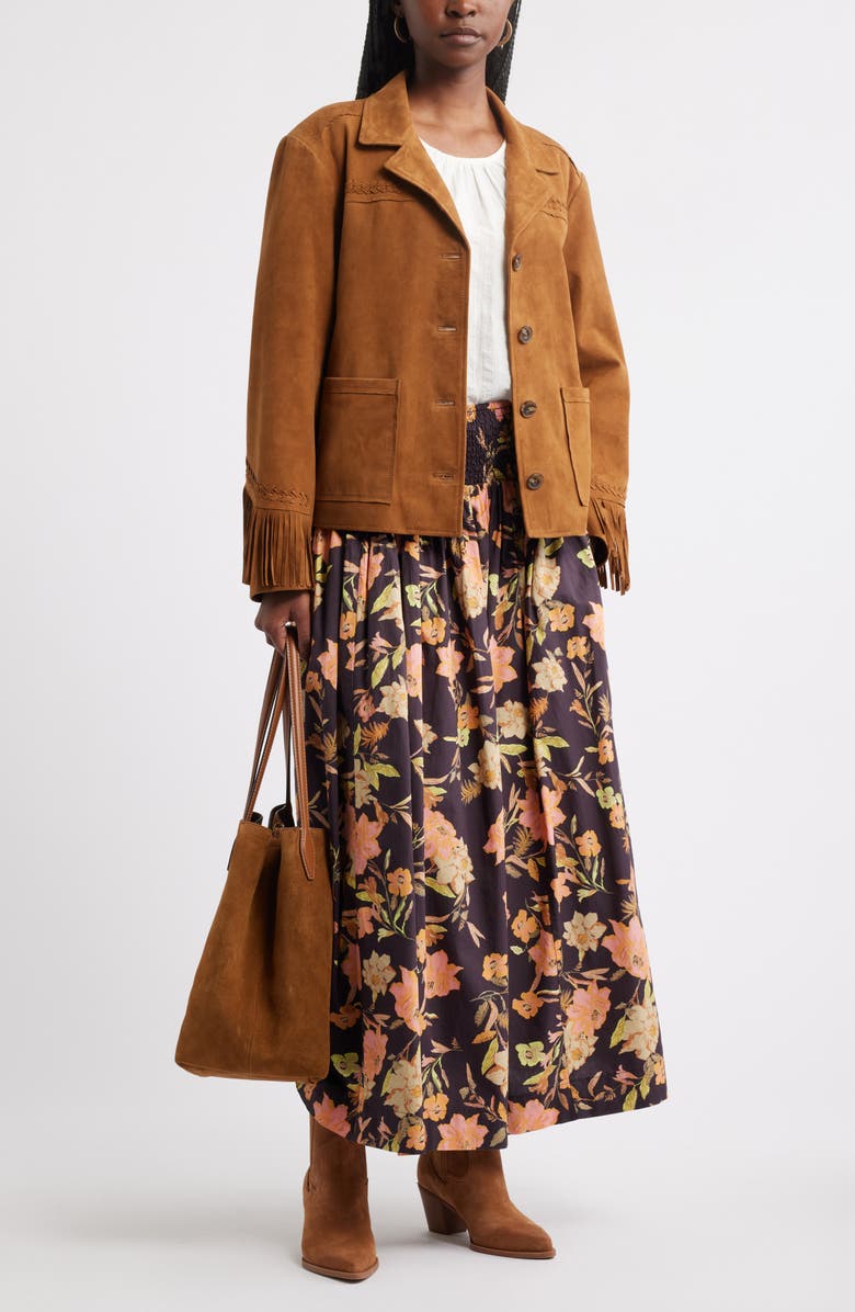 Treasure & Bond Floral Smocked Waist Cotton Maxi Skirt, Alternate, color, Burgundy- Pink Jordan Floral