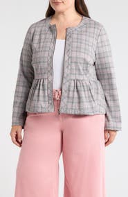 Liverpool Los Angeles Plaid Peplum Zip Jacket