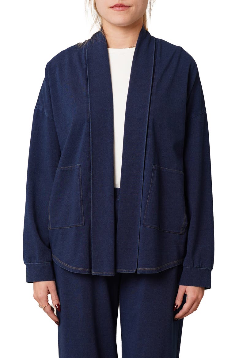 Open Front Denim Cardigan, Main, color, DARK WASH