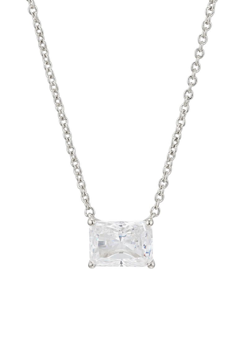Modern Luv Large Emerald Cut Cubic Zirconia Pendant Necklace, Main, color, RHODIUM