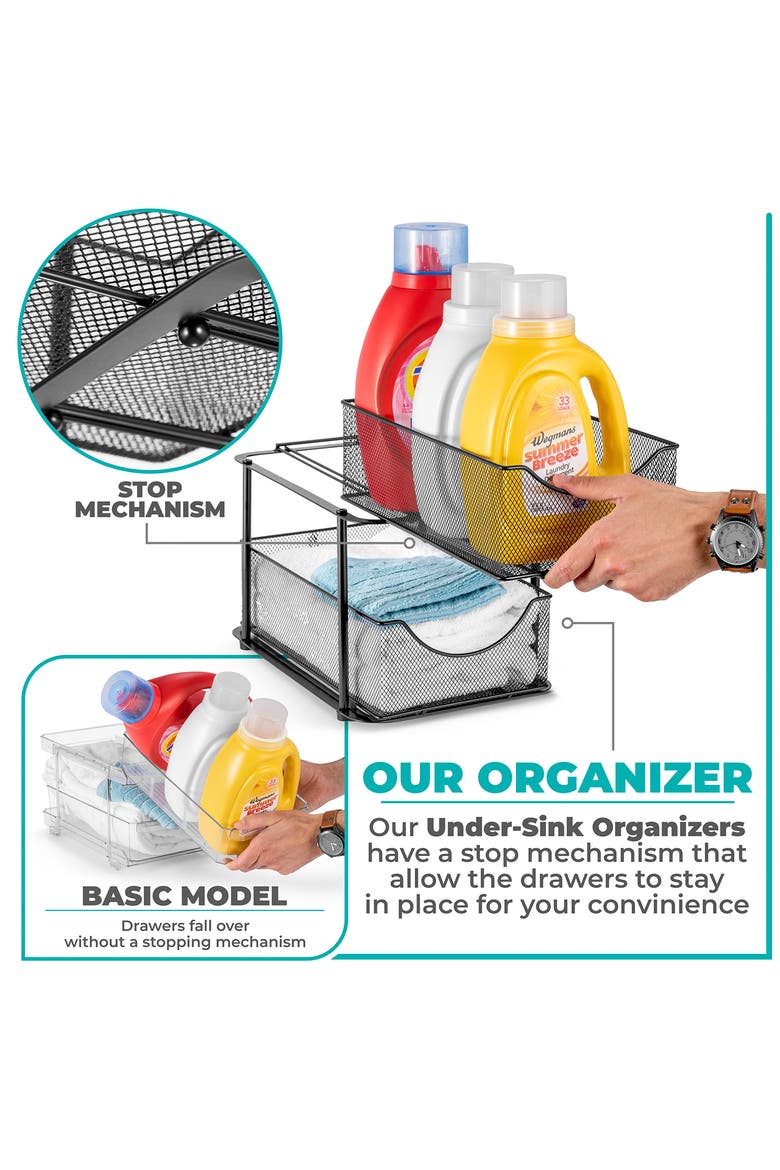 2-Tier Metal Sliding Bin Organizer, Alternate, color, BLACK