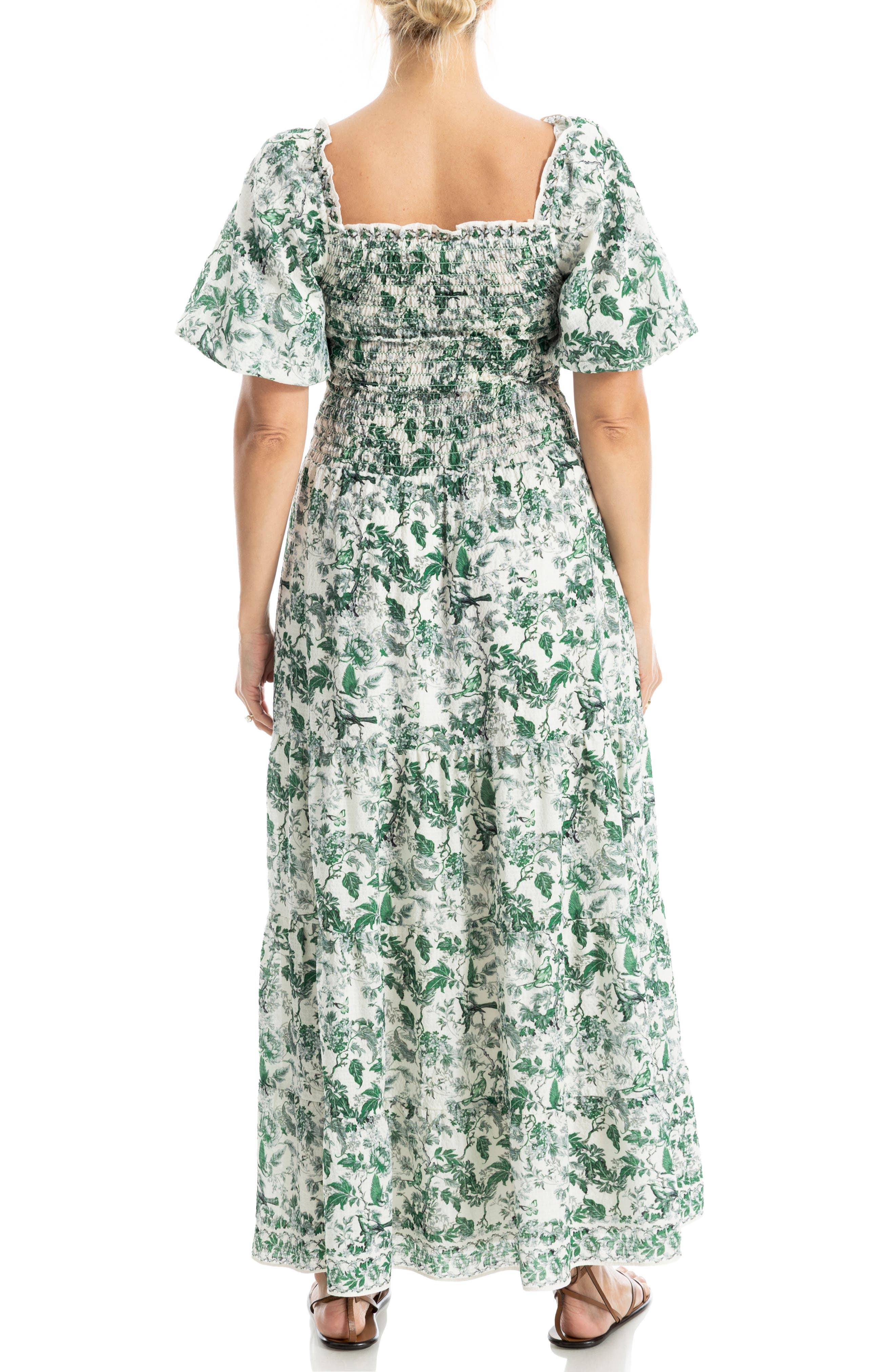 Print Smocked Puff Sleeve Maxi Dress - image 4