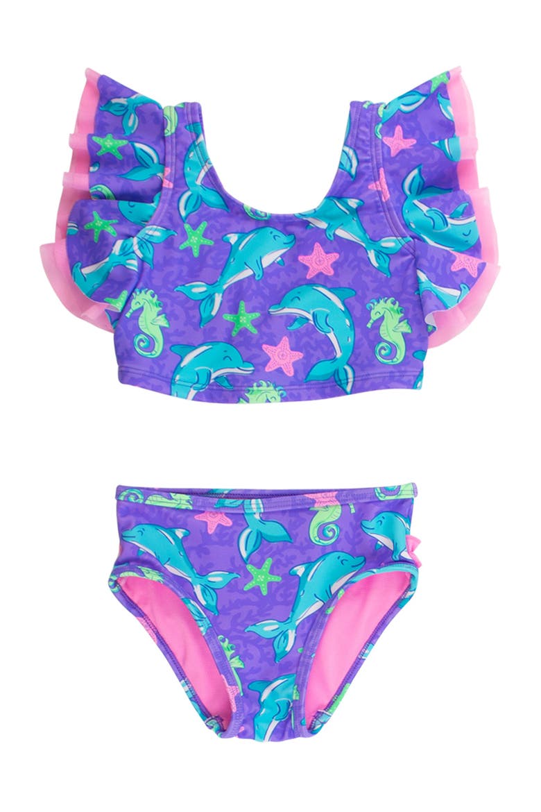 Baby Girls UPF50+ Butterfly Tankini, Main, color, Neon Fin Friends