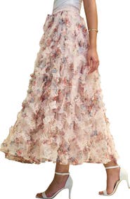 Yumi Floral Ruffle Mesh Midi Skirt